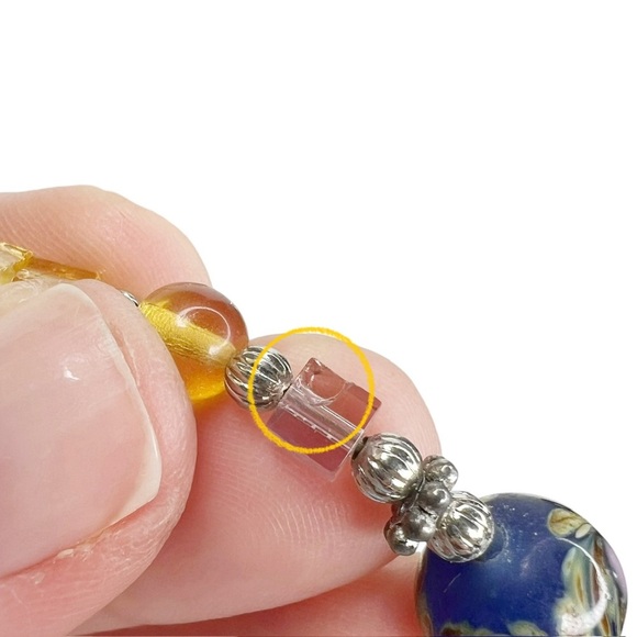 Cobalt Blue & Yellow Lampwork Seed Beaded Necklace - Picture 9 of 10